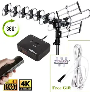 Five Star Outdoor Digital Amplified HDTV Antenna - 200 Mile Long Range, Directional 360 Degree Rotation by Remote Control, HD 4K 1080P FM Radio