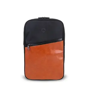 Urban 2.0 - 100% Smell Proof Black W/Brown Leather Backpack with Front Zipper Pocket