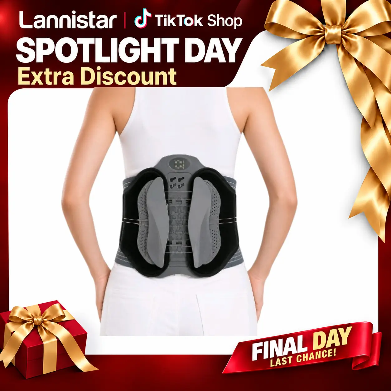 Lannistar Back Support Belt, Heatable Back Waist Brace with Compression for Lower Back Pain Relief