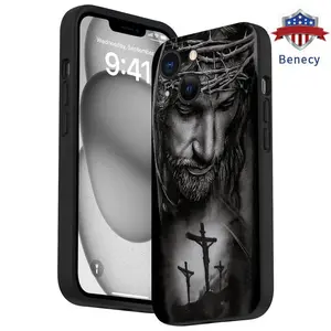 Straight Edge Phone Case for iPhone 15 16 14 Pro Max 13 12 11 XR XS Plus E Jesus Pattern Anti-Scratch Shockproof Soft Liquid Silicone Protective Cover Smartphone Casing