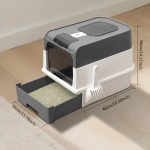 Flip-Top Enclosed Cat Litter Box With Large Space, Odor Control Anti-Splashing Cat Potty With Cleaning Scoop & Deodorizer