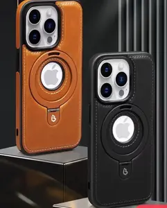 For iPhone 16/15ProMax magnetic stand mobile phone case high-end leather case business male iPhone14/13 fall proof
