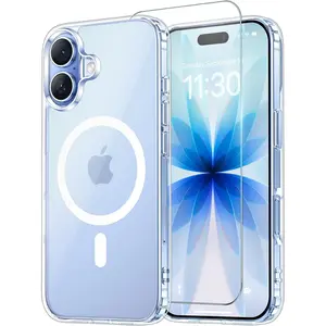 Temdan Clear Magnetic Case for iPhone 17 – Shockproof Slim Phone Cover with Screen Protector | Military-Grade Drop Protection, Anti-Yellowing, Mag Safe Compatible Transparent Case