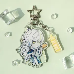 Genshin Impact Zibai Acrylic Keychain - Cute Chibi Character Key Ring for Anime Fans, Traveler Gift & Desk Decor