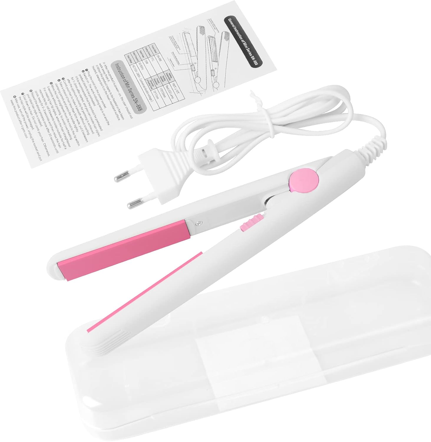 2 in 1 Mini Hair Straightener & Curler, Portable Ceramic Tourmaline Flat Iron for Short Hair & Travel, Lightweight Mini Hair Styling Tool with US Plug White