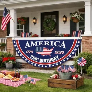 USA 250th Anniversary Double-Sided Bunting Flags (1776-2026), 2-Pack Patriotic Fan Decor with Brass Grommets, Outdoor Banners for 4th of July & Memorial Day, Party Decorations for Home Supplies Festive Use,summervibes