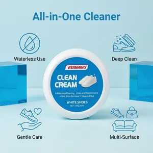 WERNMIND No-Wash White Shoe Cleaner Cream with Sponge - 160g Gentle Formula for Leather & Sneakers - Removes Stains & Deep Cleaning