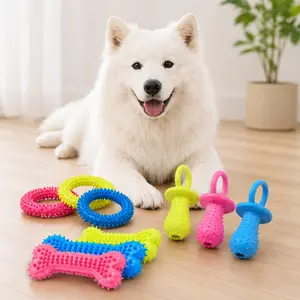 Rubber Dog Chew Toy Ball Teeth Cleaning Puppy Toy Durable TPR Interactive Dog Ball Chew Toy for Training Teething Small Medium Dogs