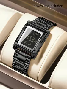 CAREKISO Original LED Casual Fashion Men's Watch Waterproof Calendar Alarm Clock Men's Watch Rectangular Stainless Steel Electronic Men's Watch Modern Waterproof Watch Gift Preferred