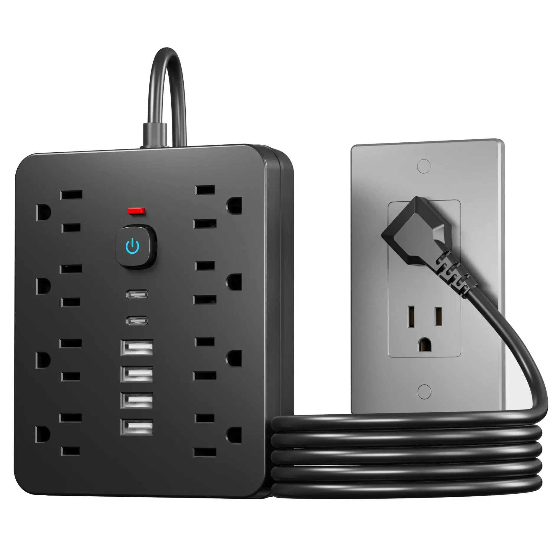 14-in-1 Power Strip with Switch, 1 Count Multifunctional Power Strip with 8 AC Outlets & 4 USB & 2 Type-C, Suitable for Office, Home and Travel, USB C