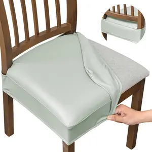 Waterproof Seat Covers for Dining Room Chairs Set of 1, Pu Leather Chair Seat Slipcovers Dining Chair Cover Removable Washable Chair Protctor Cover, Rear Covers (PU-Light Grey)