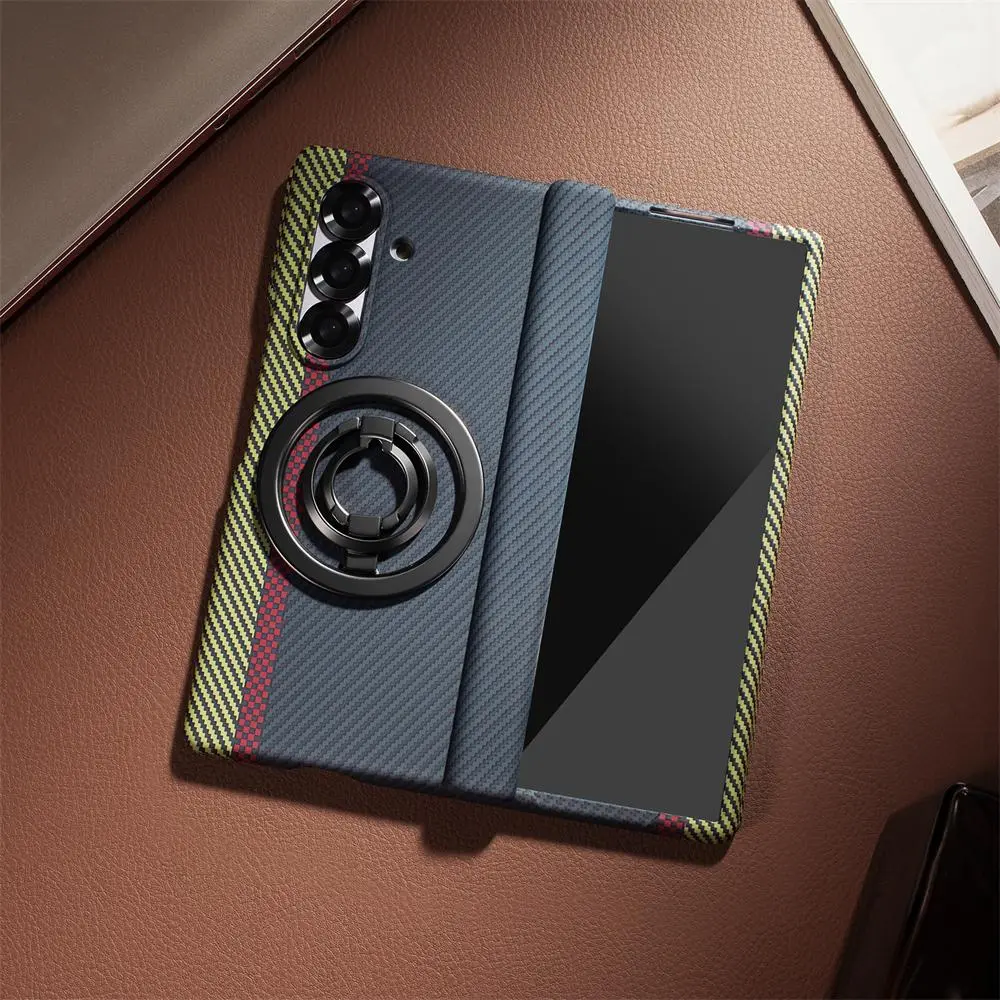 For Samsung Galaxy Z Fold 7 6 5 4 3 Carbon Fiber Texture Magsafe Case Magnetic Wireless Charging Hinge Bracket Shockproof Cover