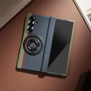 For Samsung Galaxy Z Fold 7 6 5 4 3 Carbon Fiber Texture Magsafe Case Magnetic Wireless Charging Hinge Bracket Shockproof Cover