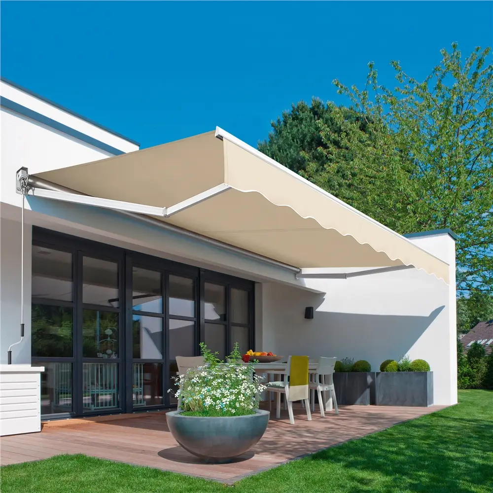 Yaheetech 10′ × 8′ Retractable Awning, Manual Adjustable Patio Awning with PU Coating and Hand Crank For Deck, Balcony, Yard