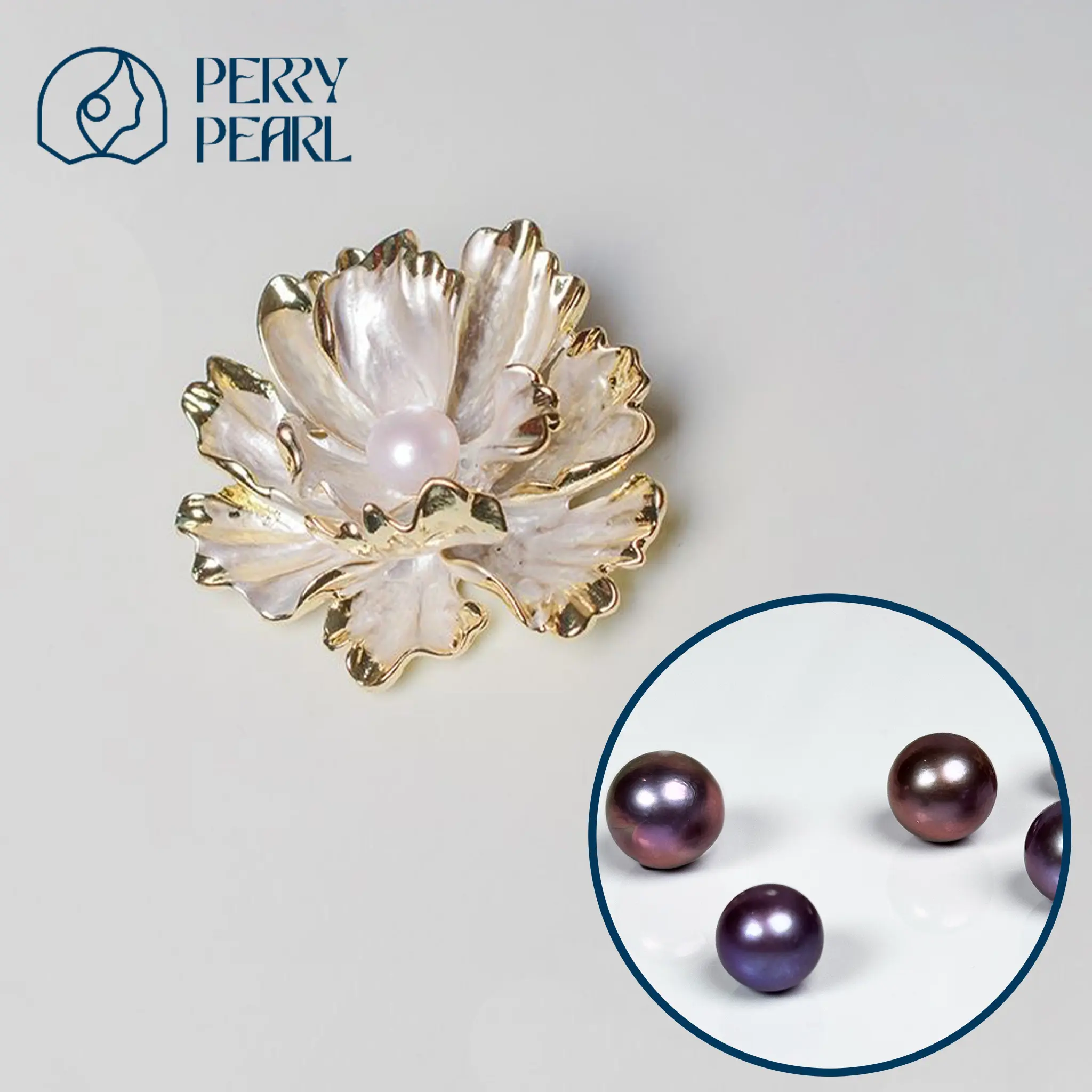 【Peony Brooch】+【Blue Berry】 –  Approximately 8-12mm deep color  Edison