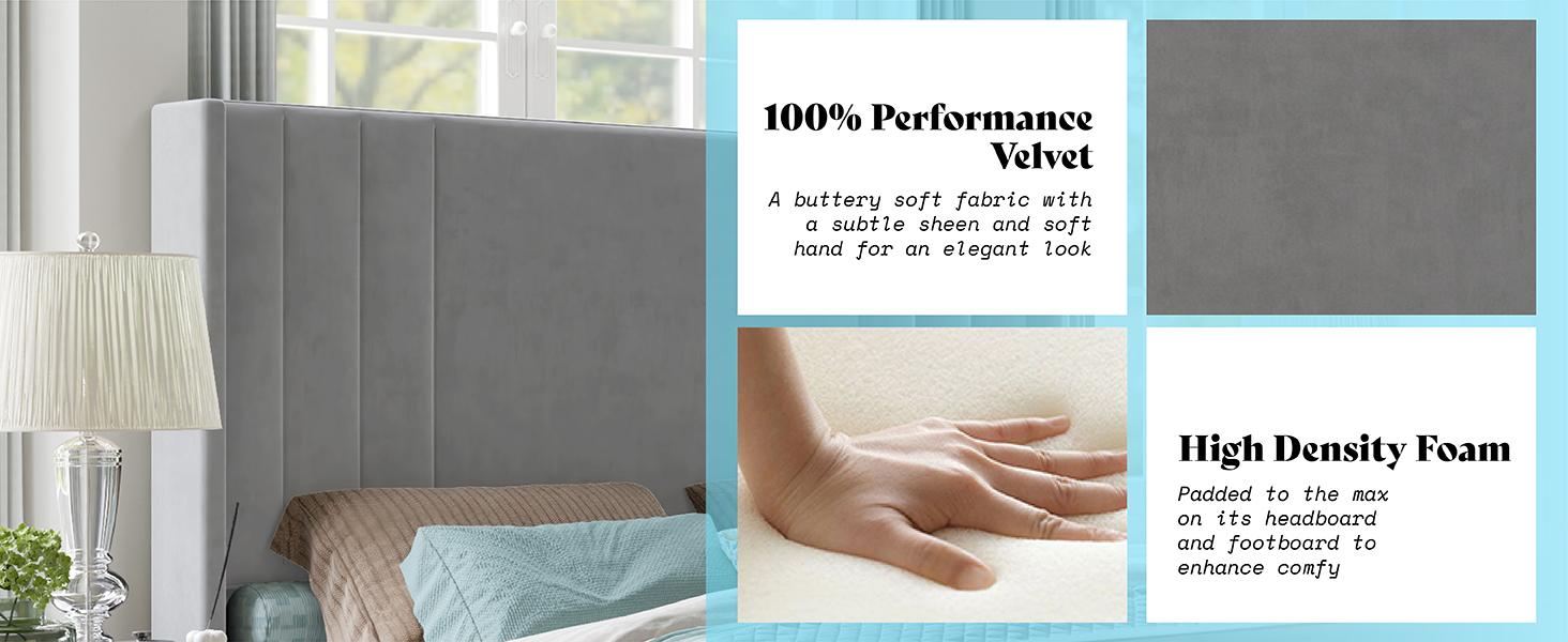 AMERLIFE Upholstered Bed with Vertical Channel Tufted Wingback Headboard & Footboard, Premium Velvet,No Box Spring Needed/Cool Furniture Bedroom/Queen/King Size/Best Gift Ideas/Christmas Gifts