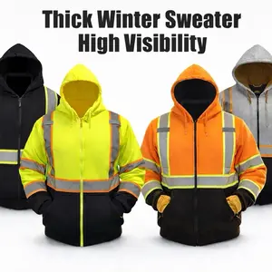Unisex Winter Thick Sweater High Visibility Fleece Hoodie with Zipper for Enhanced Safety and Warmth
