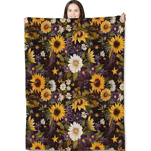 Sunflower Daisy Floral Throw Blanket for Adults Kids, Wildflower Theme Flannel Blankets for Bedroom, Couch, Travel, Home Decor, Fuzzy Soft Cozy Warm Gifts