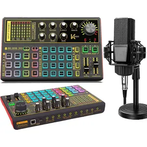 K300 Podcast Equipment Bundle, With Podcast Condenser Microphone, Voice Changer Sound Card with Multiple Sound Effects and LED Light, Prefect for Streaming/Podcasting/Gaming/Recording/YouTube/PC
