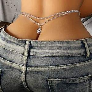 Water Drop Bikini. Popular Multi - layer Water Drop Bikini Waist Chain, Stylish Beach Rhinestone Body Chain for Women, body chain figaro link