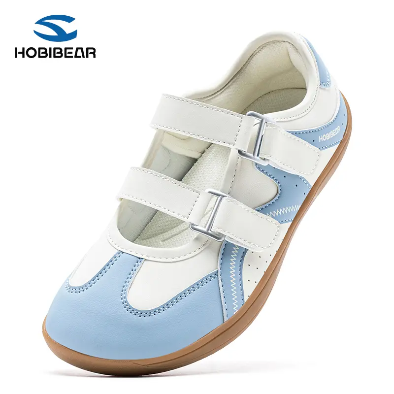 HOBIBEAR Women's Wide‑Toe‑Box Mary Jane Shoes, Dual Hook‑and‑Loop Straps Retro‑Style German Trainer Shoes, Synthetic Leather Flat Casual Barefoot‑Feel Shoes