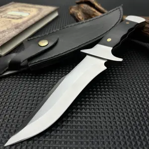 1 high-hardness black wooden handle fixed-blade outdoor knife, suitable for hiking, mountaineering, survival, camping, a gift for men, with a sheath