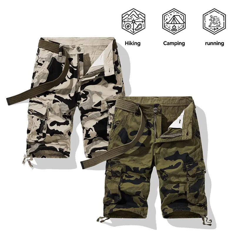 2 Pack Men's Camo Cargo Shorts  Multi Pockets Drawstring Hem Hiking Camping Running Outdoor Casual Summer Shorts casual cargo short Versatile breathable men'sbottoms solid daily wear men everyday trending activity clean simple holiday