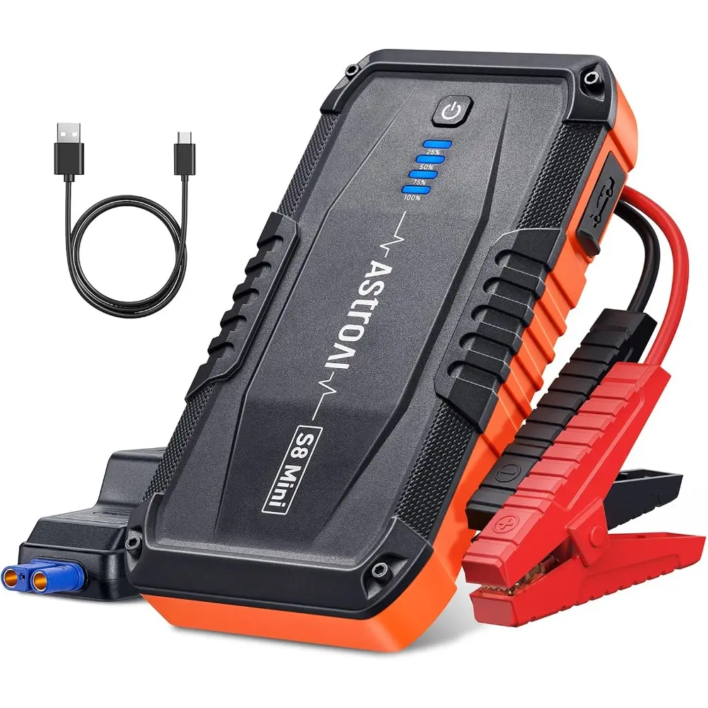 Car Battery Jump Starter, 12V Portable Car Starter for Up to 6.0L Gas/3.0L Diesel Engine, Auto Battery Booster Pack, Lithium Jump Box with Jumper Cables & LED Light (Orange)
