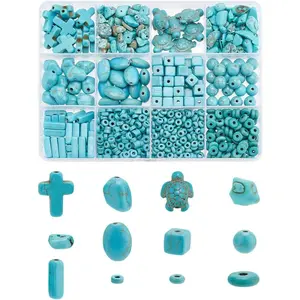 904 count 15 Styles Turquoise Beads, Sea Turtle Disc Cross Stones for Crafts Rocks Beads for Bracelet Necklace  Making, Small