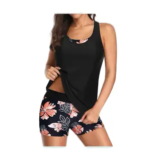 Holipick Three Piece Tankini Set Swimsuits for Women Bathing Suits Swim Tank Top with Bra Boy Shorts Teens Girls Swimwear Outdoor Fun Army Green & Black Striped Design High-Quality Fabric Quick-Drying Multiple Sizes Available