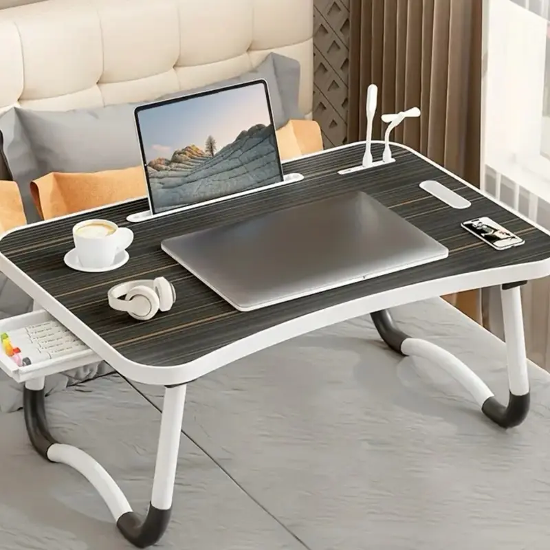 Ultra Large Portable Laptop Bed Table - Multi Functional Tray Holder with Cup Holder And Drawer, USB, Fan, And Light - Perfect for Eating, Reading, And Writing on Beds, Sofas, Floors - Stable, Durable, And Foldable