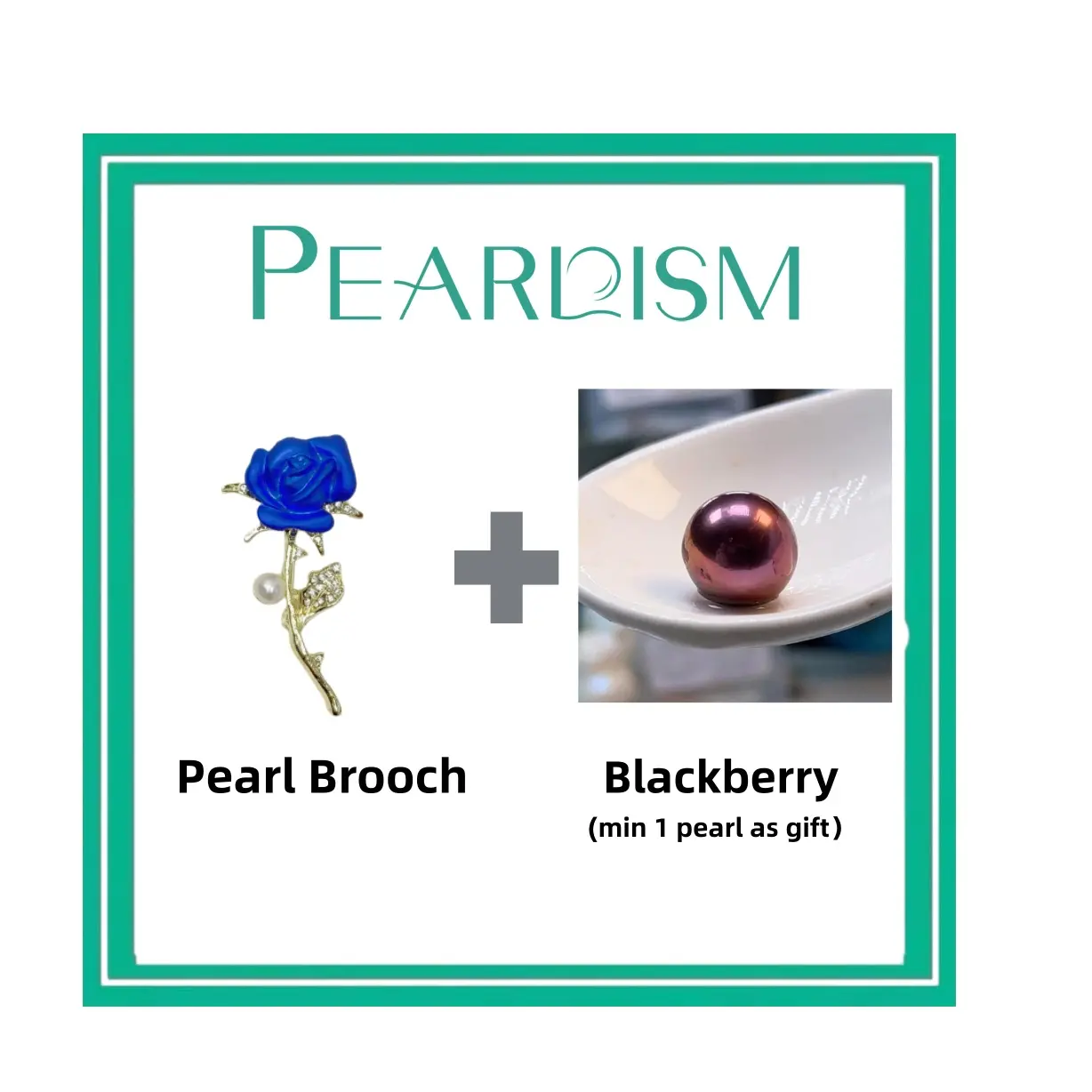 【Andrew】 Blue Rose Brooch + Blackberry Edison pearl  (Min 1pc Edison pearl as gift) [Open in live ]｜Freshwater Deep color Pearl 9-12mm