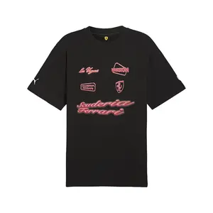 PUMA Mens Scuderia Ferrari Race Neon Energy Archive Crew Neck Short Sleeve Casual Tops Casual - Black