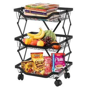 Multi-Layer Floor-Folding Storage Rack, Gap-Fit Basket for Household Kitchen Vegetable and Fruit Organization