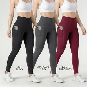 CQQNBV Women's High-Waist Fitted Polyester Blend Pocketed Thigh Leggings - Tummy Control, Moisture-Wicking, Multi-Size, for Yoga, Running, Everyday Fitness Bottoms