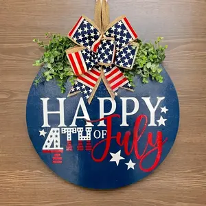 Wooden Independence Day Door Hanger, 1 Count American Flag Decorative Wreath, Patriotic Hanging Decor for Home Front Door, Party Supplies, Decoration