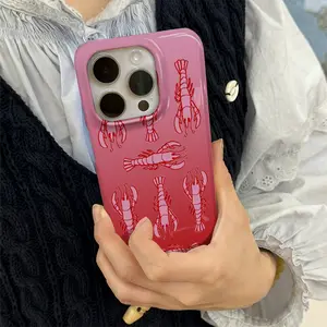 Lobster red phone case, suitable for iPhone17 Pro Max, 16Pro, 15, 14, 13, 12 series, smartphone case, shockproof, protective case, outer case, double-layer protective case