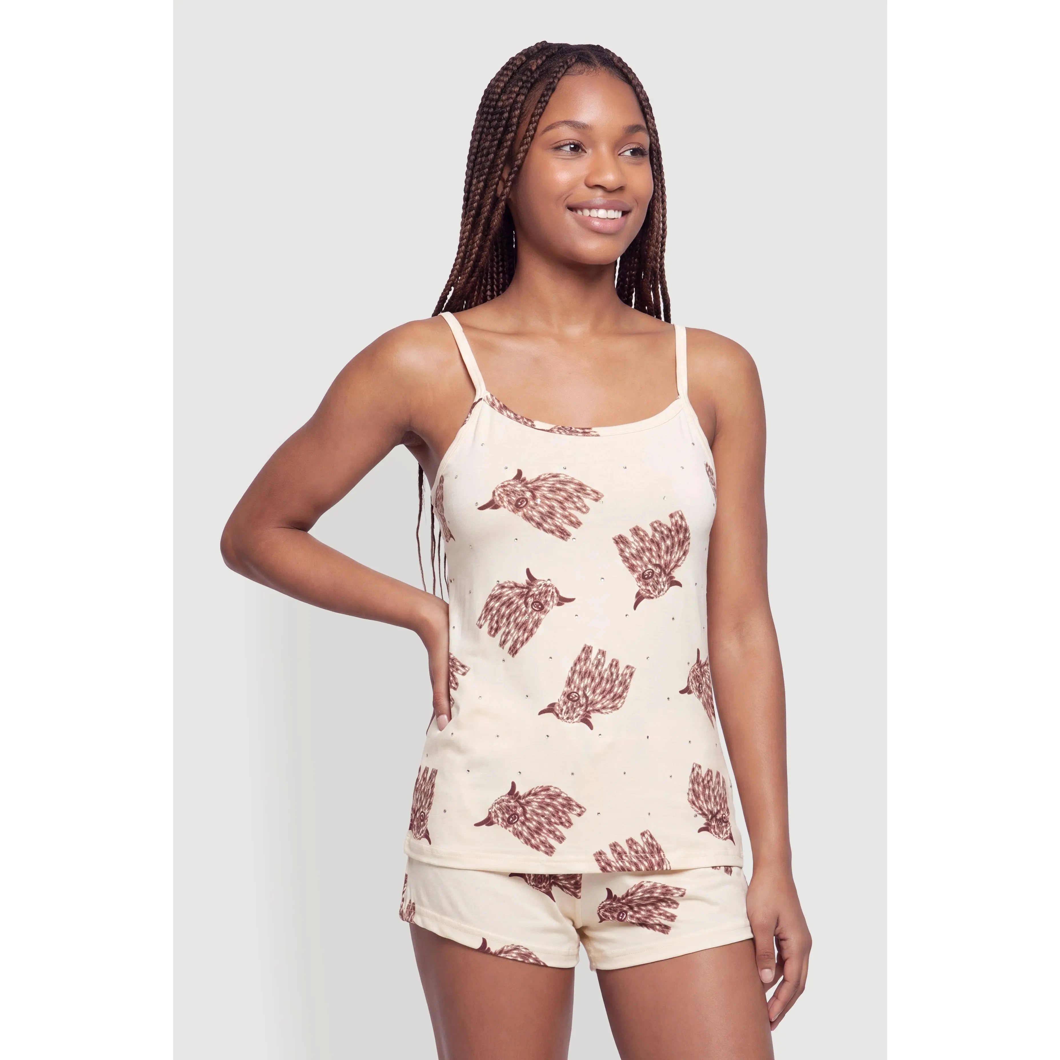 Highland Cow Print Pajama Cami and Shorts