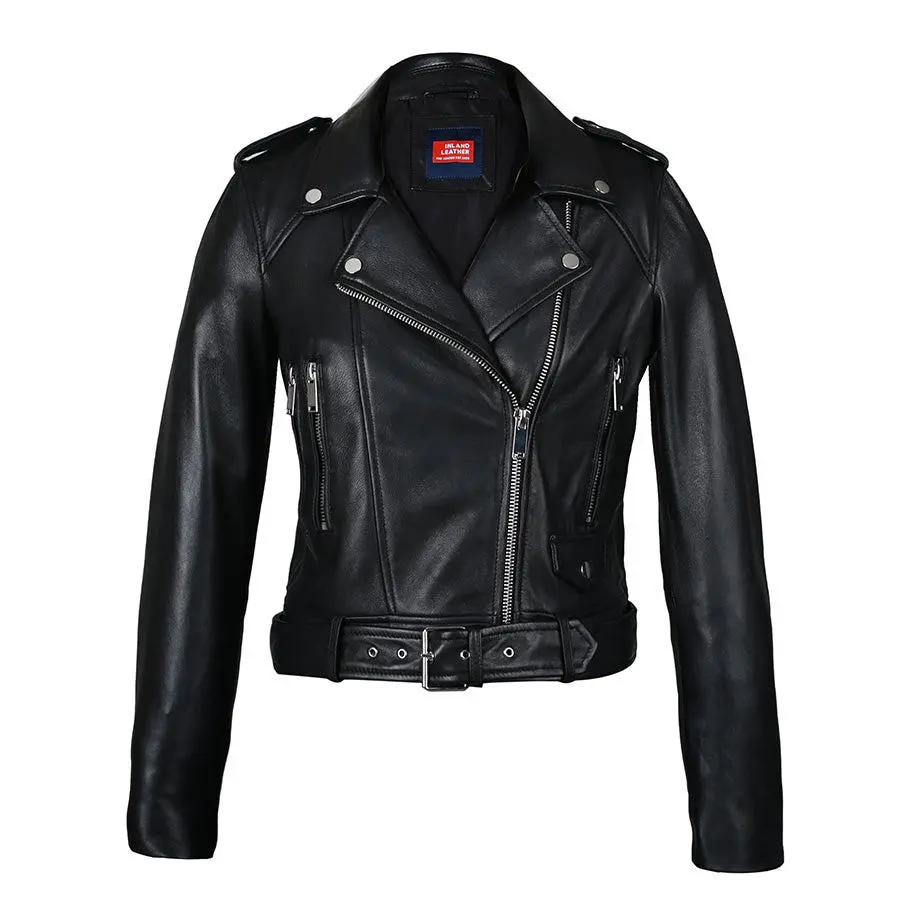 Snerva Womens Nappa Asymmetric Moto Leather Jacket