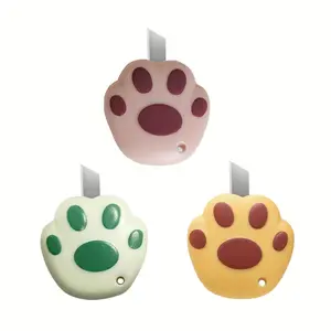 Cat Paw Design Letter Opener, 3 Counts Portable Mini Cute Box Cutter, Cardboard Cutter, Hard Plastic Office Cutting Supplies for Home School Dormitory, Ribbon Cutter Machine