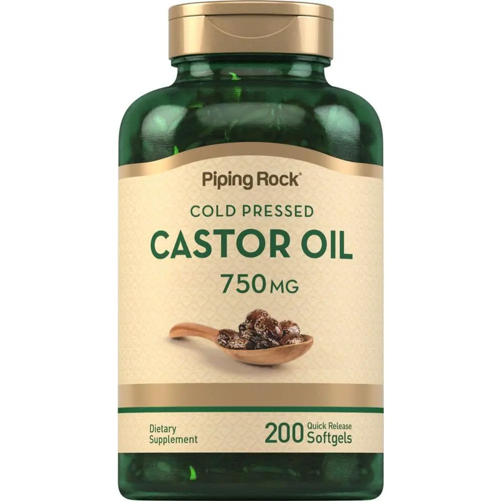 Piping Rock Castor Oil Softgel Capsules 750mg | 200 Count | Cold Pressed | Non-GMO, Gluten Free Supplement Piping Rock Castor Oil Softgel Capsules 750mg | 200 Count | Cold Pressed | Non-GMO, Gluten Free Supplement