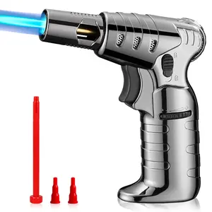 Yaesina Refillable Kitchen Butane Torch Lighter With Large Capacity Butane Tank, Jet Lighter Blow Torch With Big Upgraded Butane Tank Adapter Fits All Canister With Adjustable Flame For Desserts, CremeBrulee, Baking, And BBQ (Butane Gas Not Included)