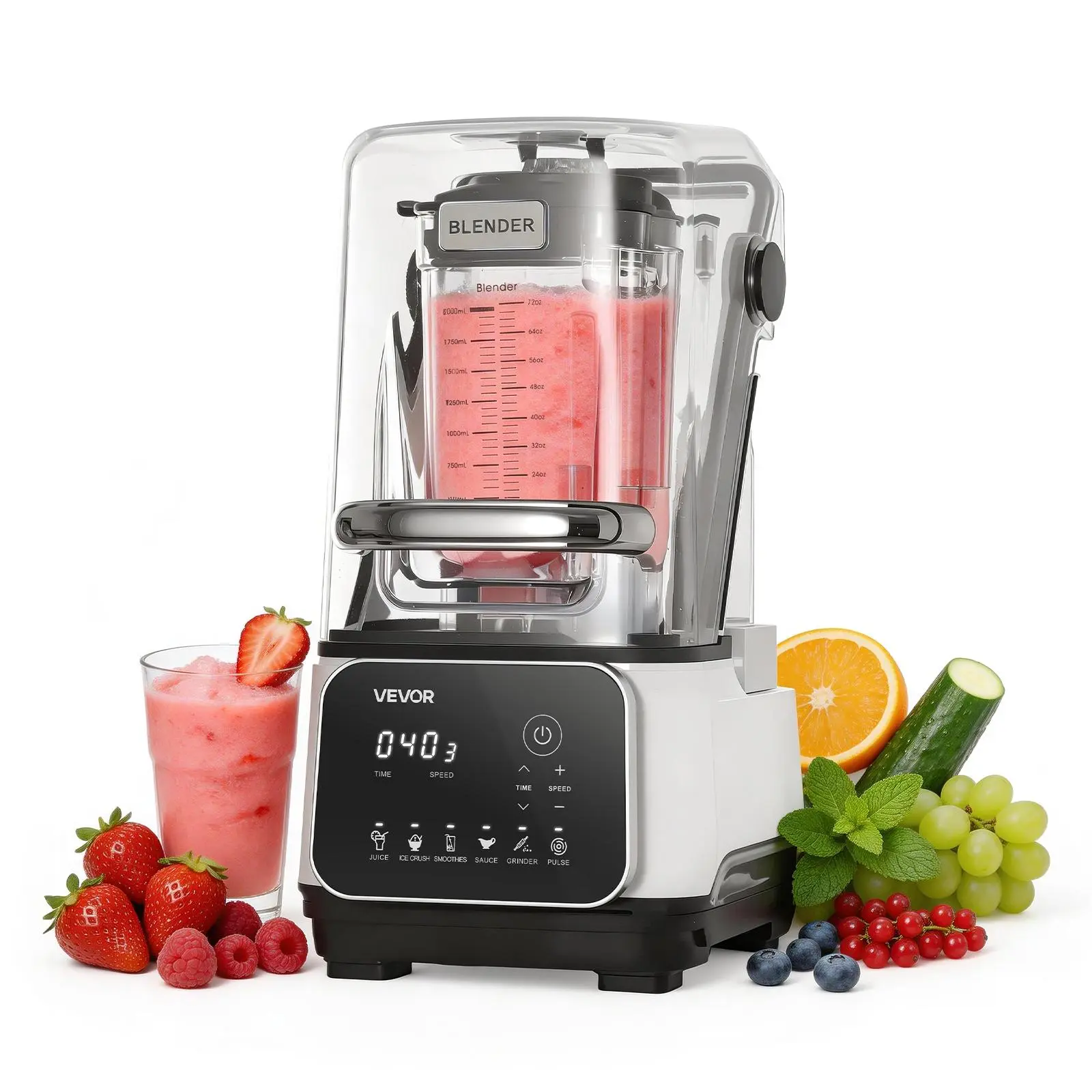 【SummerFinds】VEVOR Blender, 68 oz Professional Countertop Blenders with Shield, 2200W 26000RPM Kitchen Food Processor Combo, Self-Cleaning, Speed Adjustable, 6 Preset Menu for Smoothies, Ice Crushing, Puree, White