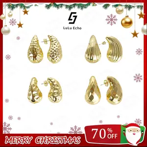 LuLuEcho New 2026 Unisex Vintage 14k Gold Plated Texture Teardrop Earrings for Women Yellow Brass Round Dome Hoops Female Statement Jewelry Findings Gift Fashion Trendy Accessories Creative and Men