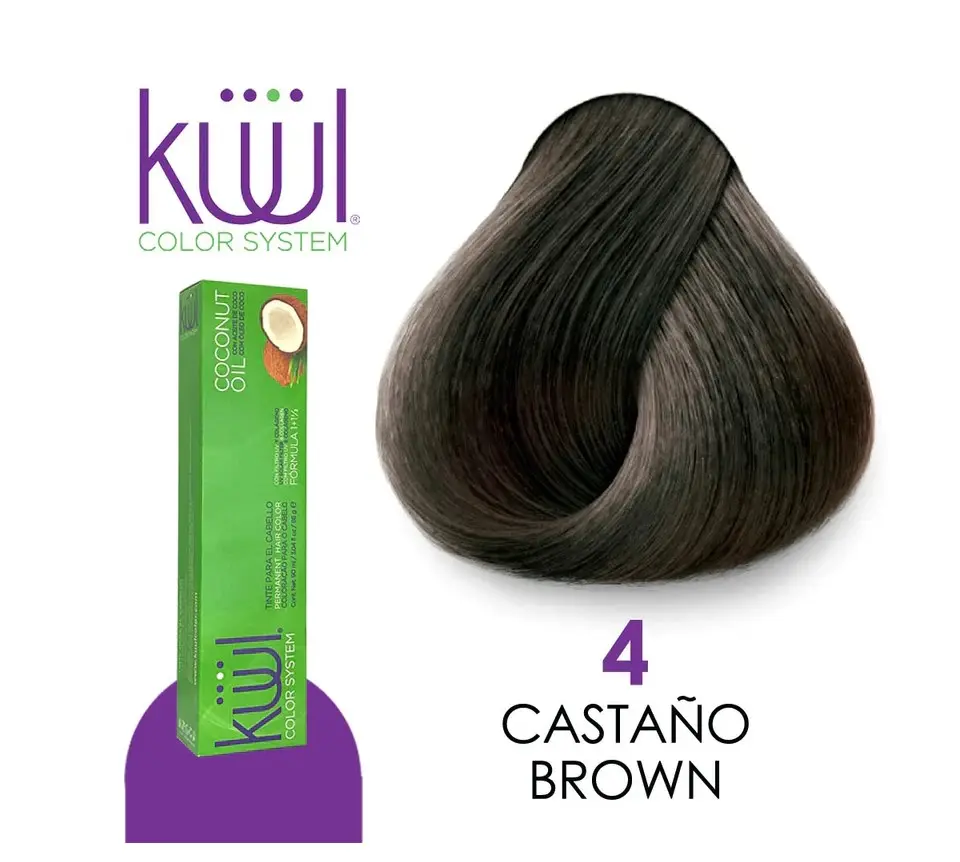 KUUL Color System Permanent Hair Dye 4 Castaño - Pre-Mixed, Tinting, Gray-Reducing, Non-Bleaching Formula, Custom-Formulated Protection, Professional Haircare Solution, 24-Month Shelf Life, Tinting Permanent Color, Pre-Mixed Permanent Color