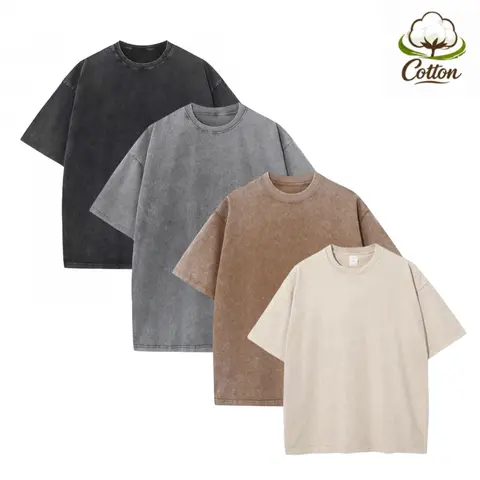 Gihuo 4 Pack Men Women Oversized Tshirts for Men Acid Wash Loose Fit Vintage Cotton Heavyweight T Shirts Baggy Tees Unisex Tops Casual Soft