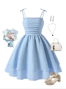 Girl's Plain Ribbed Tank Dress, Cute Sleeveless A Line Dress for Party Holiday Wedding Guest, Kids Summer Clothes