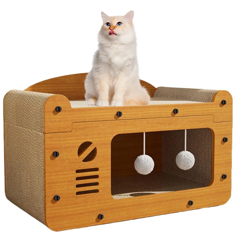 Colourtree Two-in-One Cat Scratching Board & Bed Solid Corrugated Paper Vertical Double-layer Universal for All Seasons Wear-resistant No-chipping Sleeping Sharpening Claws Anti-slip Bottom Thickened Corrugated Paper Top Sofa Nest