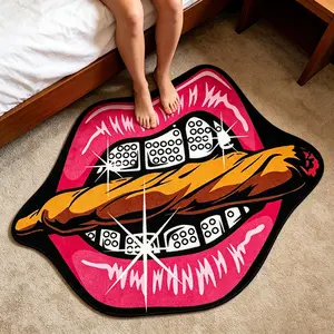 Hip-Hop Street Style Carpet, Rhinestone Toothbrush Cigar Lip Design, Washable Plush Rug for Living Room Bedroom, Home Decor