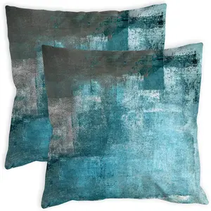 2 Pack Turquoise Grey Throw Pillow Covers 18 x 18 inch Modern Abstract Artwork Teal Decorative Throw Pillows Home Decor Cushion Cases for Couch Bed Living Room Bedroom